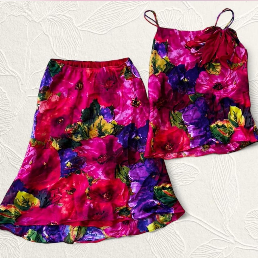 Vintage Grace Dane Lewis Women's floral A-line Skirt & Top set size 6
